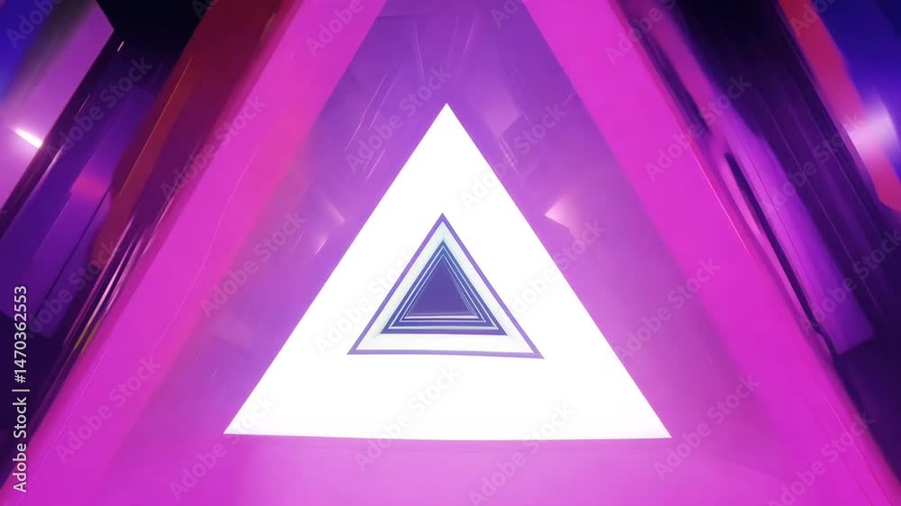 A vibrant tunnel of nested triangles glowing in shades of purple and blue on a dark background