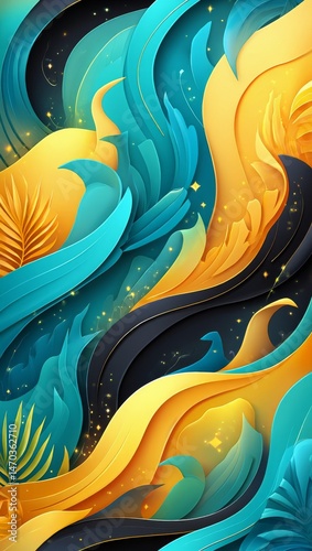 Bahamas Independence Day Abstract Background with Aquamarine, Gold and Black Colors