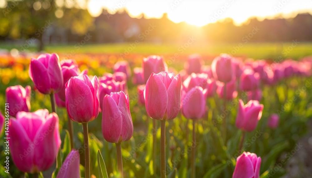Obraz premium pink tulips in the morning