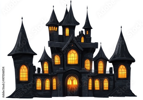 Dark, gothic castle with glowing windows