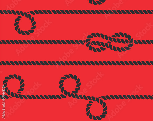 Vector pattern, marine linear rope pattern on a bright background. A gray rope on a red one.