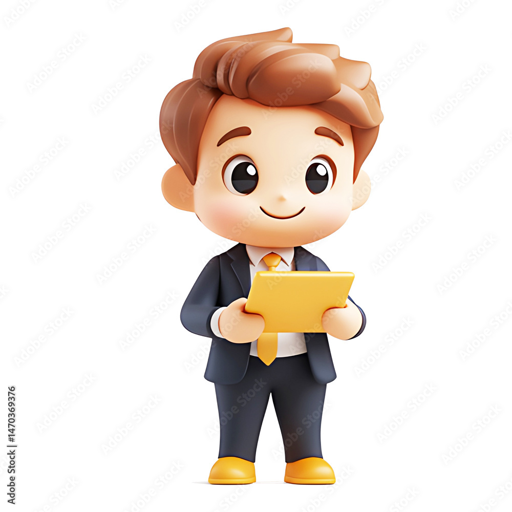 Adorable 3D Cartoon Businessman Holding Tablet a cheerful character perfect for business marketing and presentations. Adorable 3D Cartoon Businessman Holding Tablet a cheerful character perfect for business marketing and presentations.