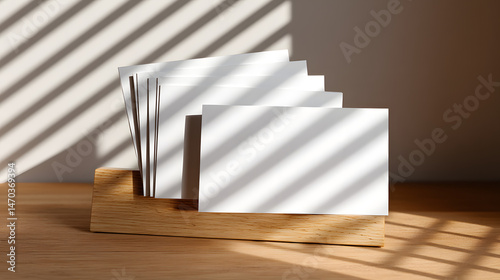 Clean Minimalist Mockup Blank Cards in Wooden Holder