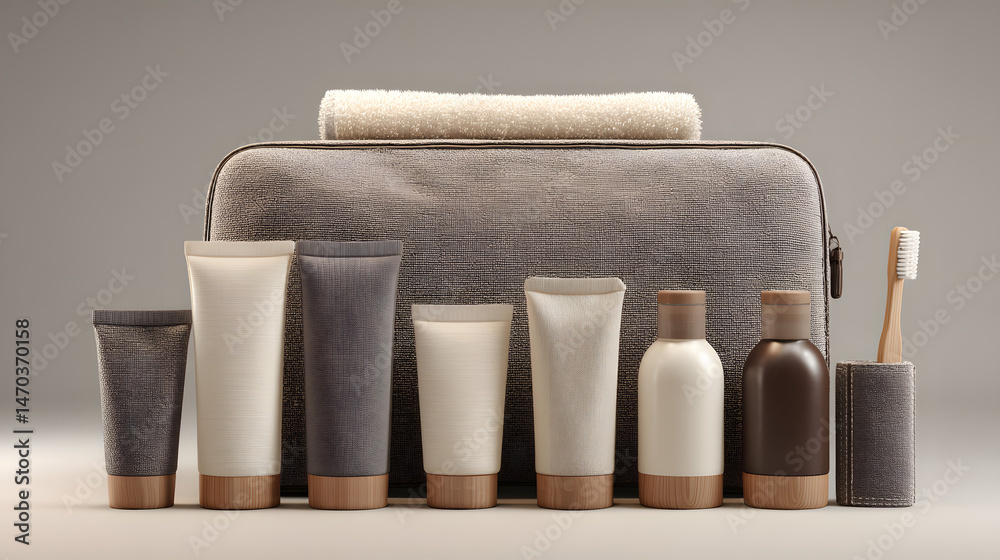 Naklejka premium Luxury Travel Amenity Kit Spa-Inspired Toiletries and Accessories