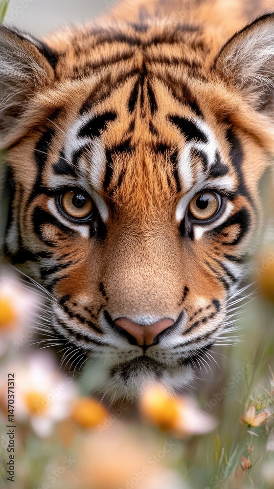 Fototapeta premium In the depths of the jungle, a Royal Bengal Tiger amidst dense greenery. The quiet strength of nature's wild kingdom.