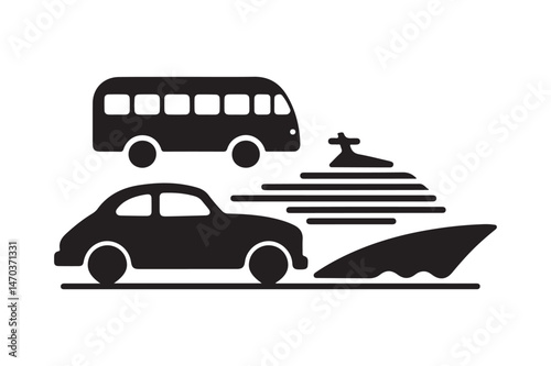 Transport Icon Set Car, Bus, Cruise Ship, Travel Vehicle Silhouettes Vector