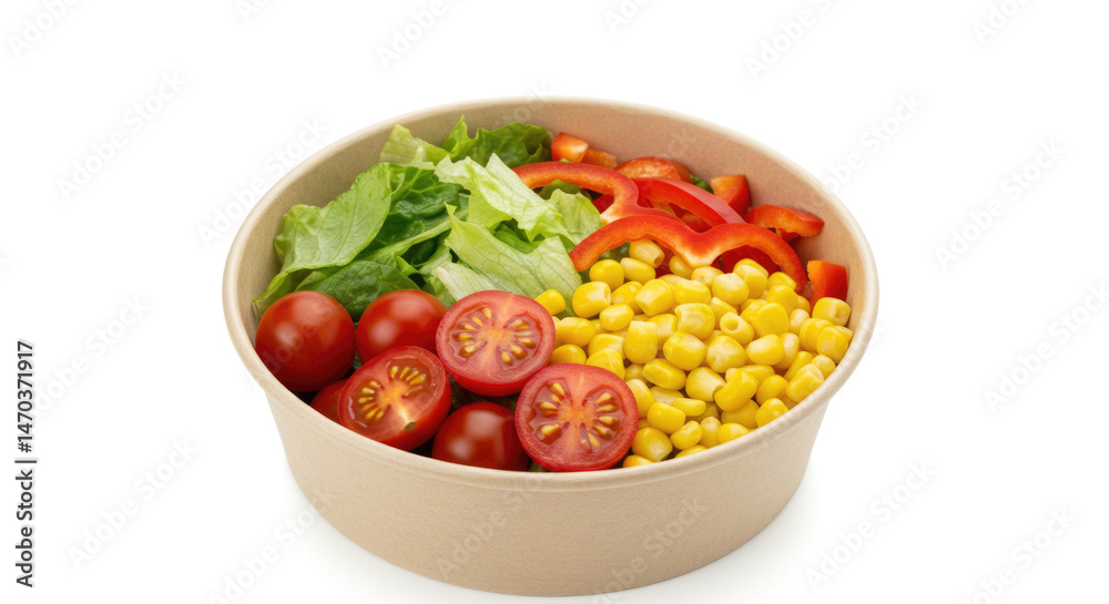 Fresh salad bowl with cherry tomatoes, lettuce, red pepper, and corn Fresh salad bowl with cherry tomatoes, lettuce, red pepper, and corn