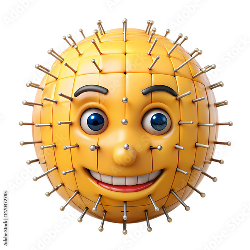 3D Render Spiky Smiling Face Illustration on Transparent background