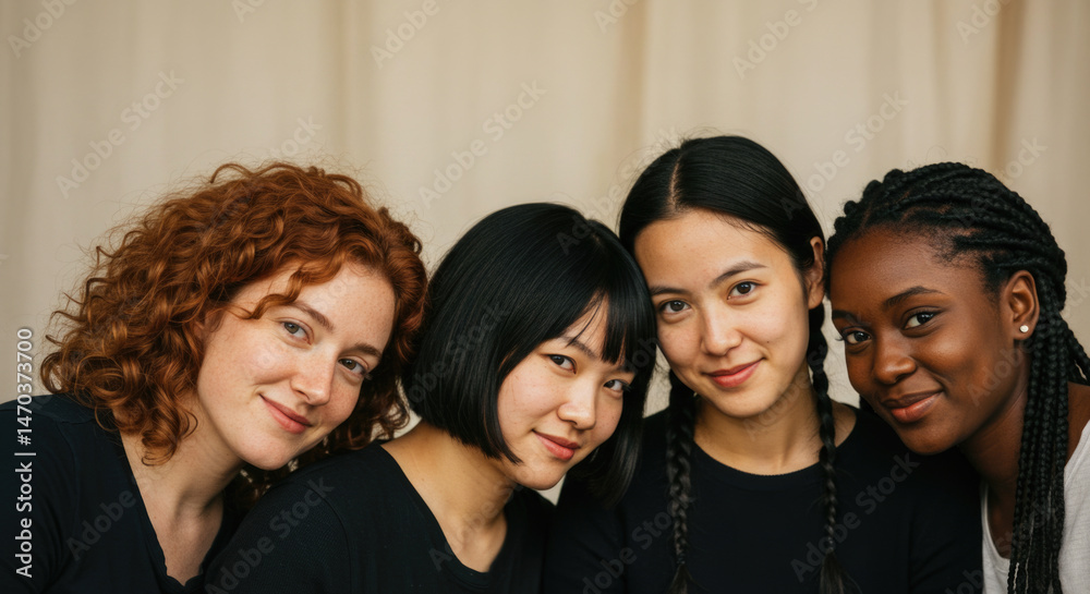 Obraz premium Diverse group of young women of different ethnicities smiling together