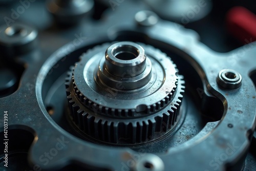 Close-up of intricate, precisely machined metal parts High detail showcasing engineering accuracy , design, detail, craftsmanship