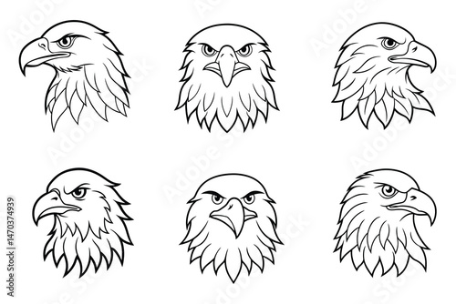 Eagle face liner art set on white background,Animal Head Logo Vector Illustration
