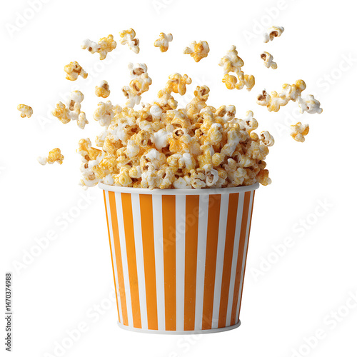 Delicious Buttery Popcorn Exploding from a Striped Carton Ready for Movie Night Fun Snack Food Cinema Treat