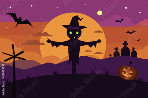 halloween background with pumpkin and bats