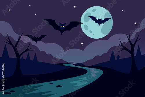 halloween background with moon and bats