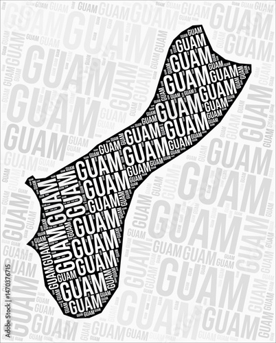 Guam regions map word cloud. Guam region names. Black and white map design. Beautiful vector illustration.