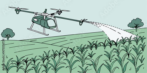 Agricultural Drone Illustration for Precision Farming Commercial Use Case Royalty Free - Scalable Vector EPS 10 Graphic Format