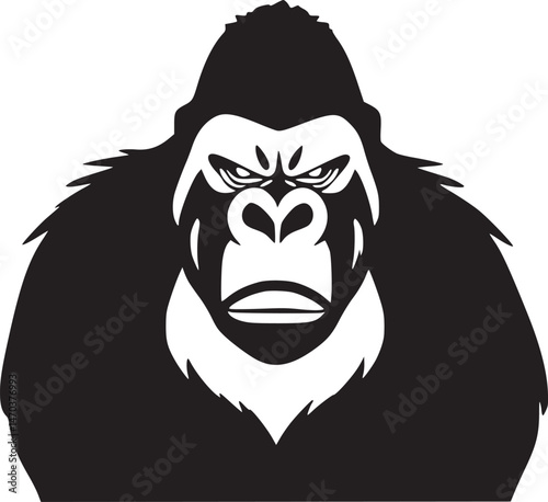 Gorilla Head Vector - Primal Force: Minimalist Angry Gorilla in Negative Space