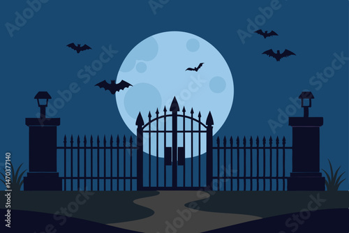 halloween night scene with bats