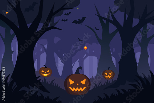 halloween background with pumpkin and bats