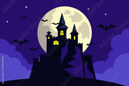 haunted house with bats