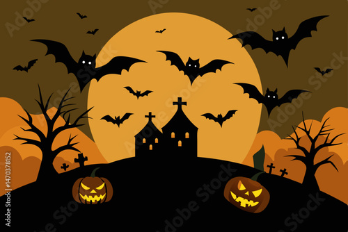 halloween background with pumpkin and bats