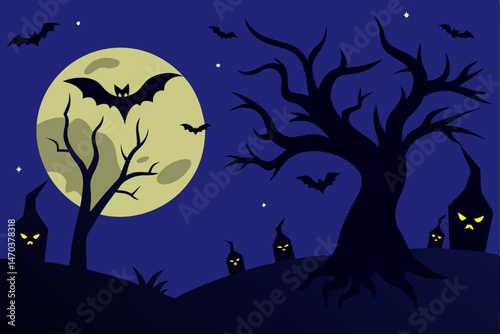 halloween background with bats and moon