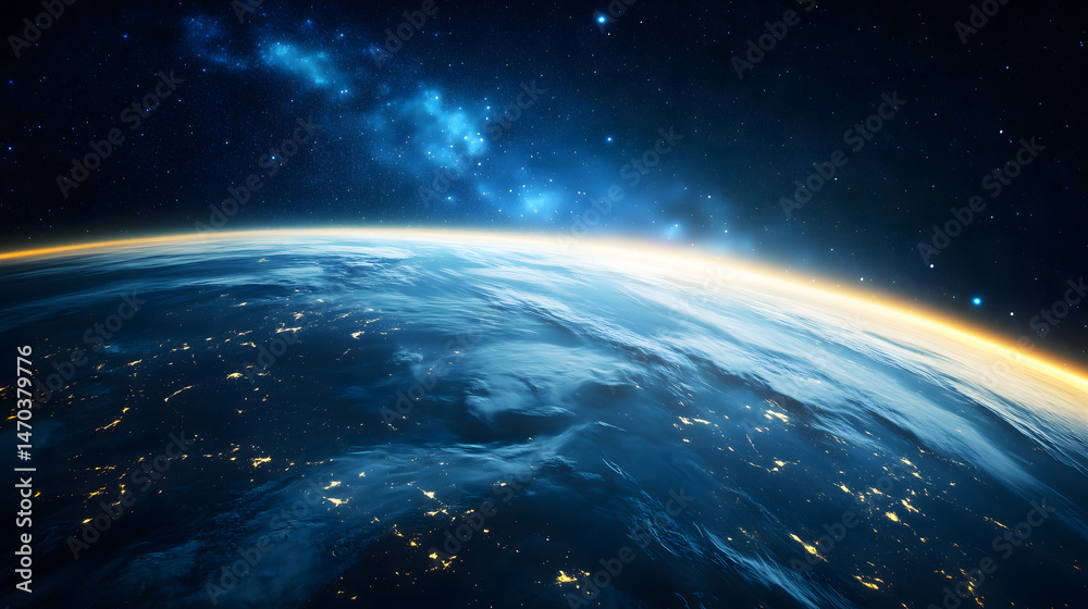 Fototapeta premium Stunning Earth from Space Night Lights Cityscapes and Starry Galaxy