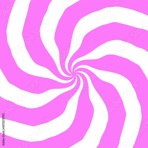 Hand drawn sweet candy concept. Vector abstract swirls and twirls background isolated on white background. Wavy spiral stripes in retro pop art style. Vortex pattern, optical illusion, chaos, caramel.