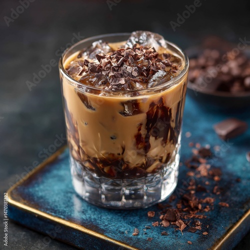 Luxury-style iced coffee topped with chocolate shavings