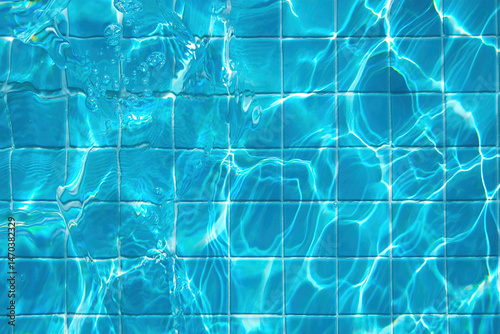 top view of the bottom of a pool with water, transparent water in a pool