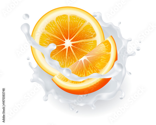 Orange and Orange Juice Splashing into Milk