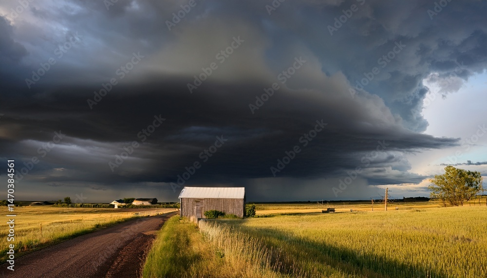 Fototapeta premium dark storm clouds gather over a rural landscape hinting at an impending rainstorm