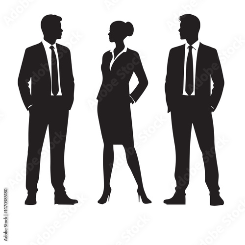 Vector silhouettes group of men and a women, business people  set of vector 