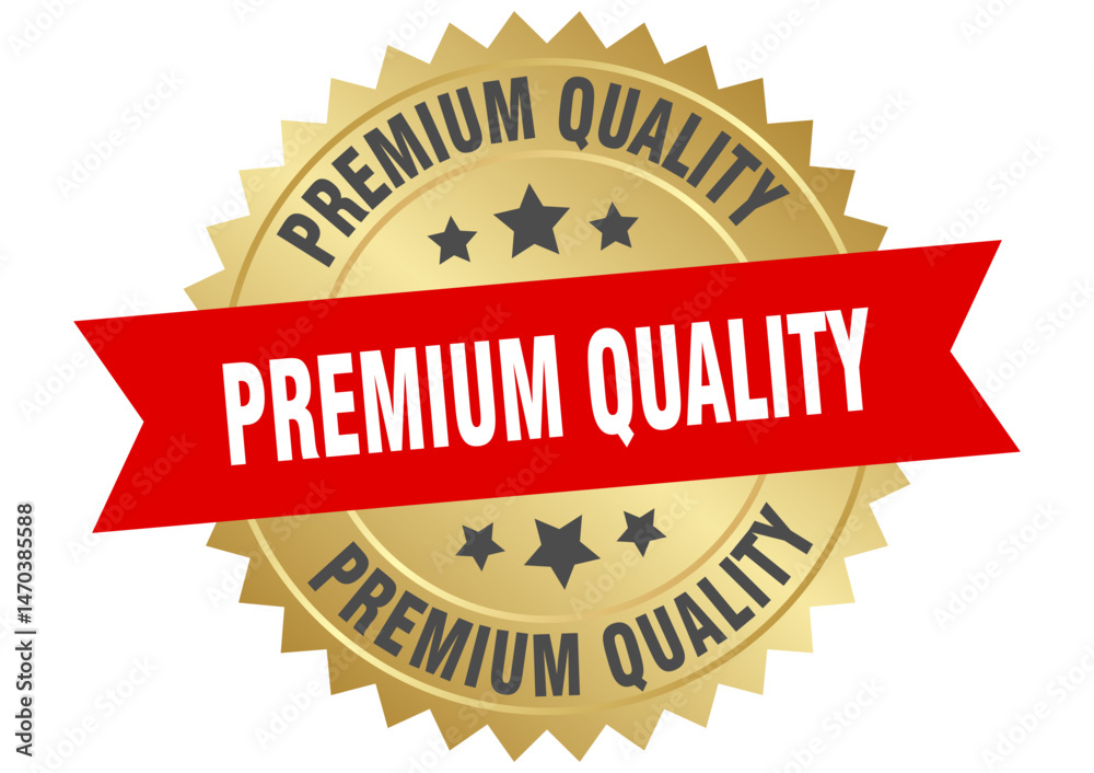 premium quality. premium quality round red and gold label isolated on transparent background premium quality. premium quality round red and gold label isolated on transparent background