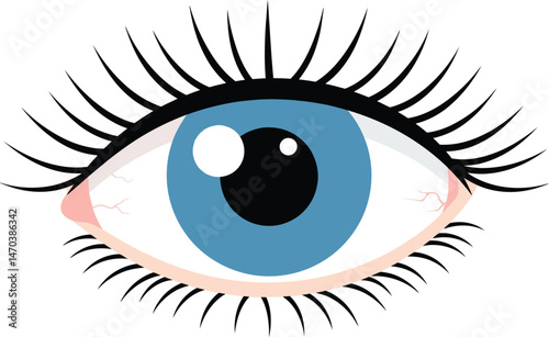 Blue eye vector illustration with long eyelashes and detailed iris design for beauty and vision concepts