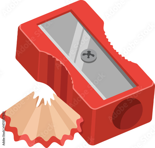 Red pencil sharpener with shavings isolated on white background vector illustration 