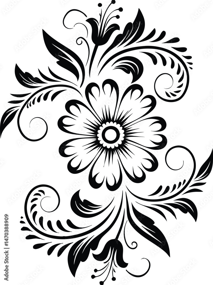 Abstract floral design featuring a seamless vector pattern with ornate flower and leaf elements, creating a vintage decorative illustration Abstract floral design featuring a seamless vector pattern with ornate flower and leaf elements, creating a vintage decorative illustration
