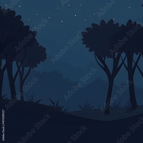 night landscape with trees. Illustration Night landscape with trees and bushes. 