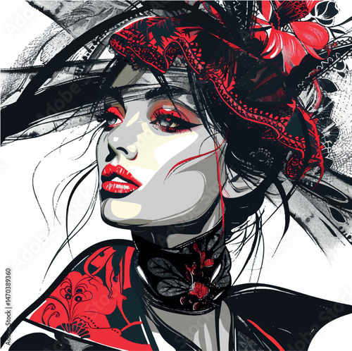 illustration, face, portrait, art, isolated, young, woman, person, female, model, lady, stylish, makeup, fashion, sketch, lips, artistic, sexy, elegant, graphic, vector, hair, salon, eye, glamour, bea