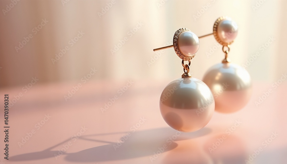 Elegant pearl earrings shining on a soft background