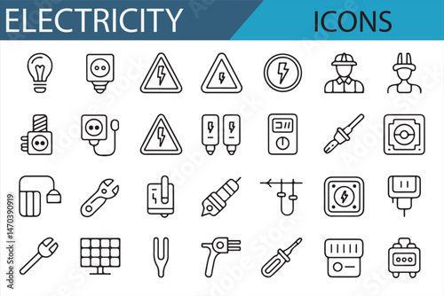 Set of Power, Voltage, and Electrical Tools Icons