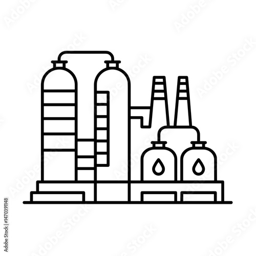 Oil refinery outline in industrial style with monochrome colors  