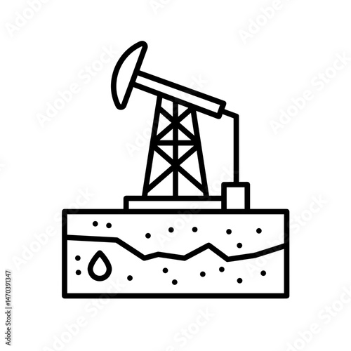 Oil well pumping oil from the ground in minimalist style  