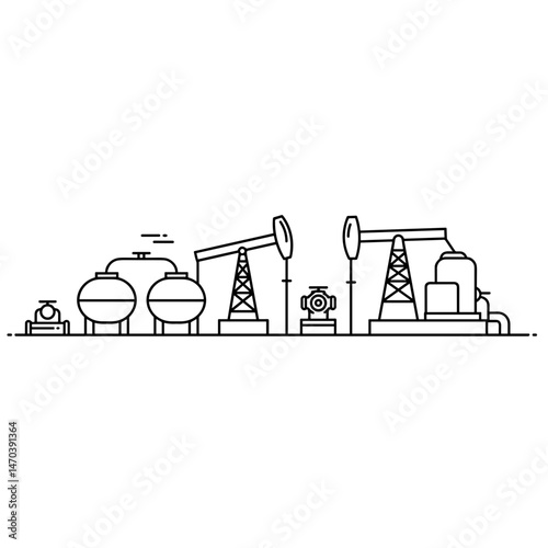 Oil industry pipeline route illustration in line art style  