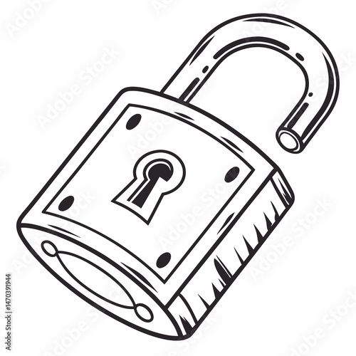 Vector sketch-style padlock illustration for security and safeguarding concepts, copy space