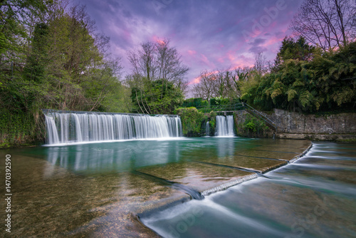Beautiful waterfall of Usako in Oñati at sunset (Spanish Basque Country)