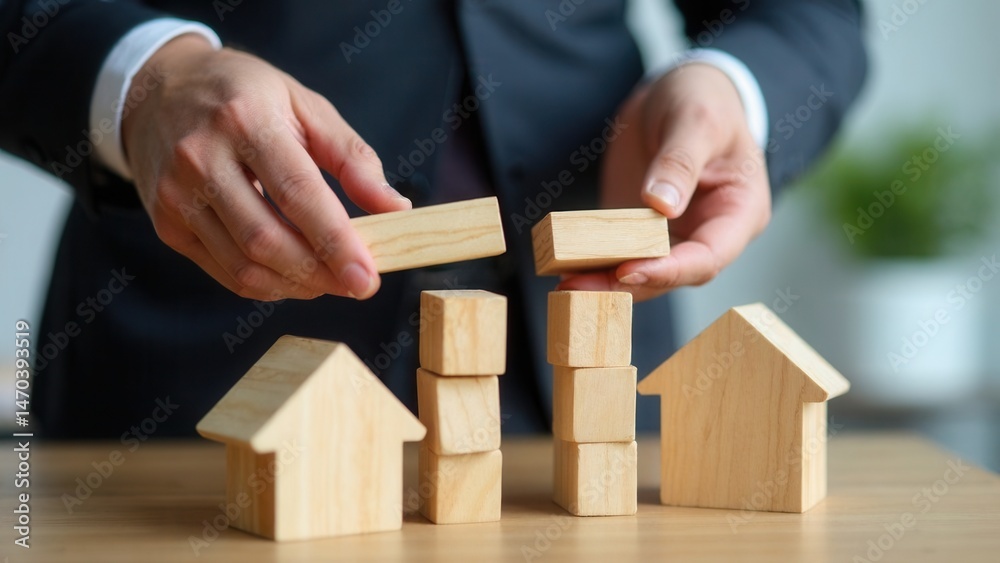 Businessman separates wooden block. Property division. Divorce and legal services..