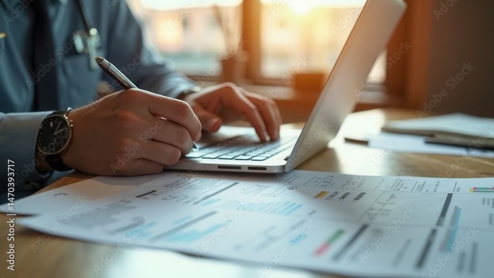 Financial research,government taxes and calculation tax return concept. Businessman using the laptop to fill in the income tax online return form for payment..