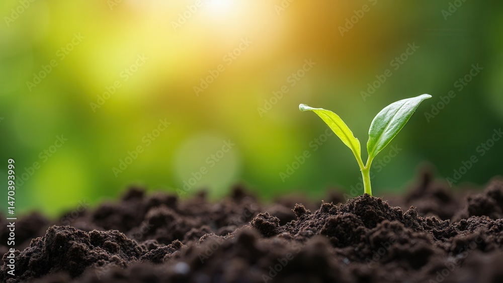 Seedling are growing from the rich soil. Concept of business growth, profit, development and success..