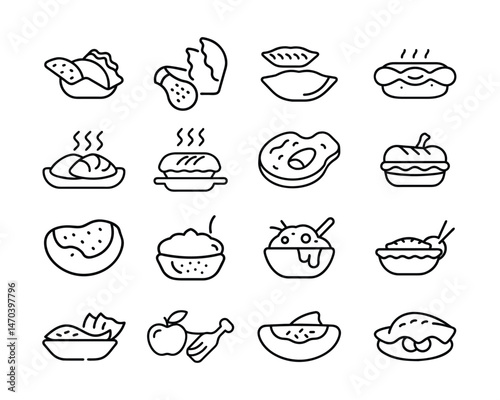Food icons set on white background. vector